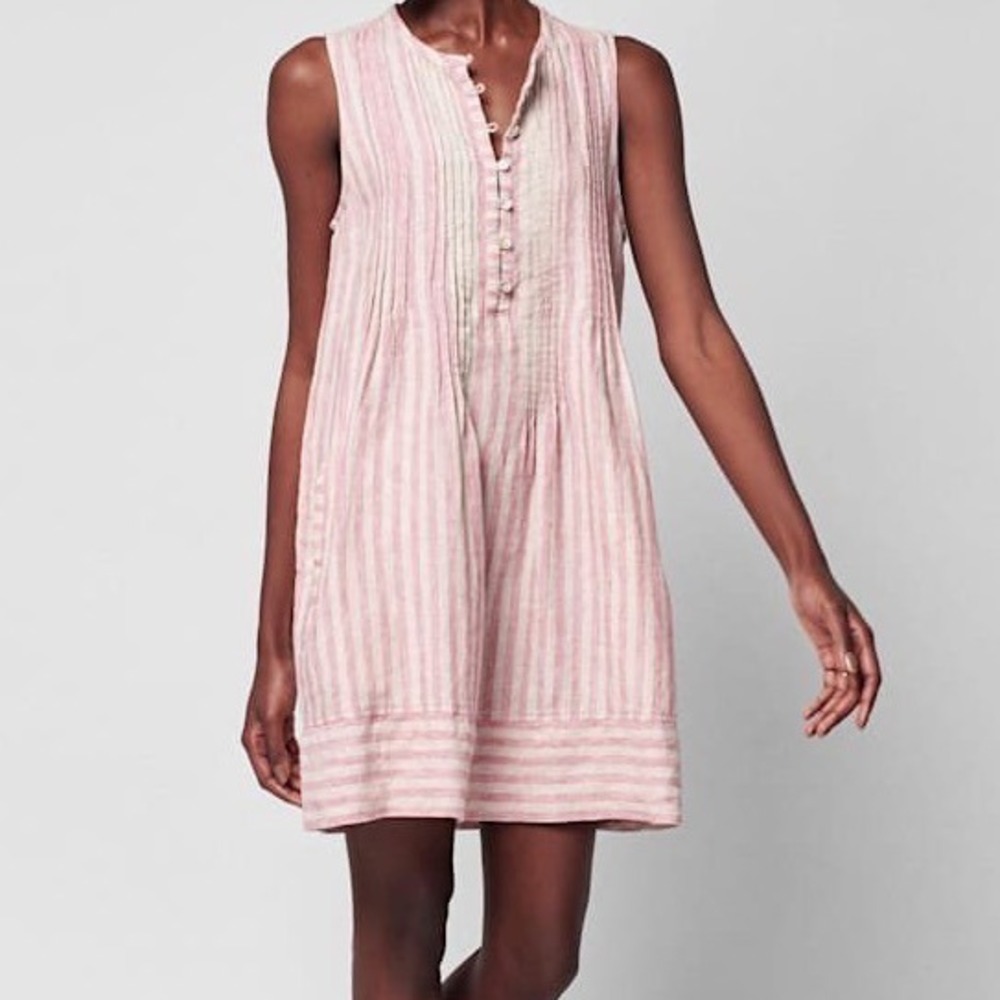 Faherty Isha Linen Dress Womens XS Pink Striped Sleeveless Preppy Coastal Beach